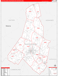 Lewiston-Auburn Metro Area Wall Map Red Line Style 2026